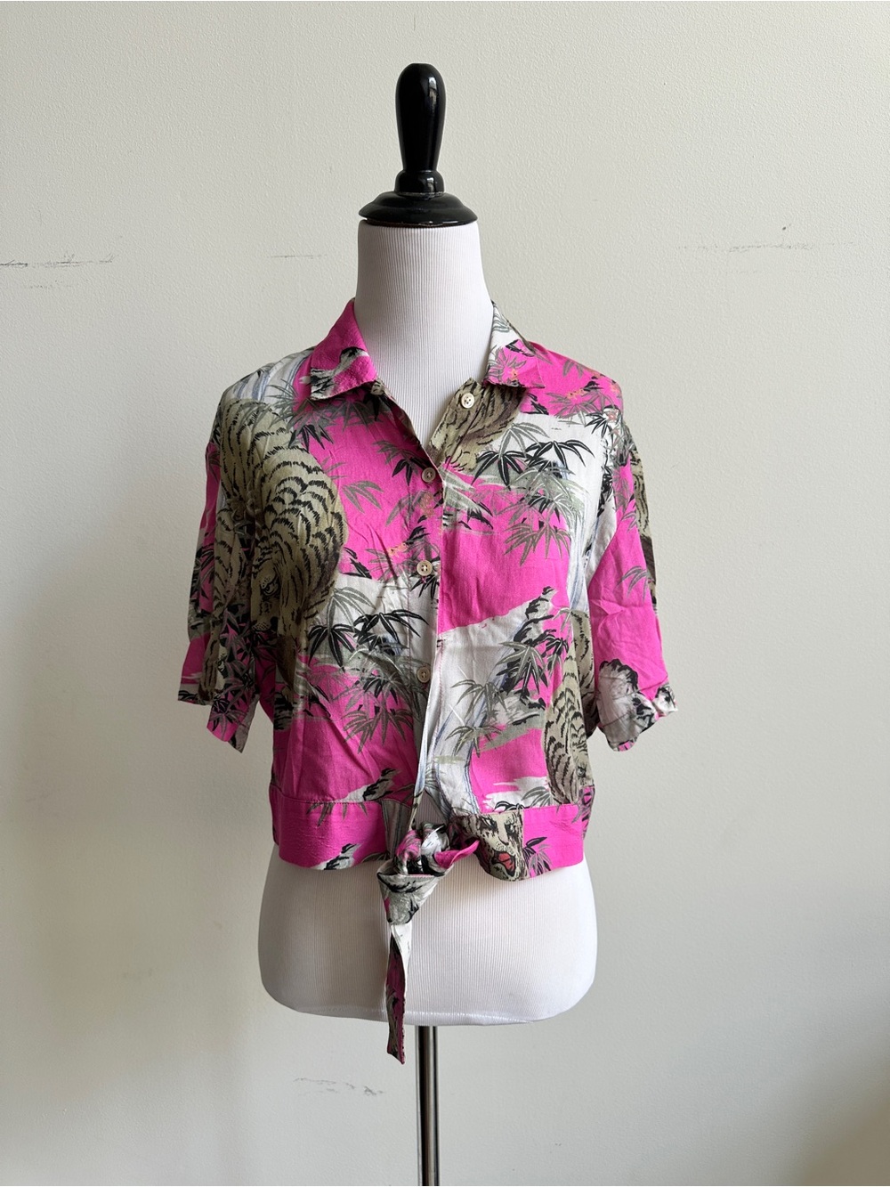 All Saints Pink Tropical Tie-Front Button Shirt